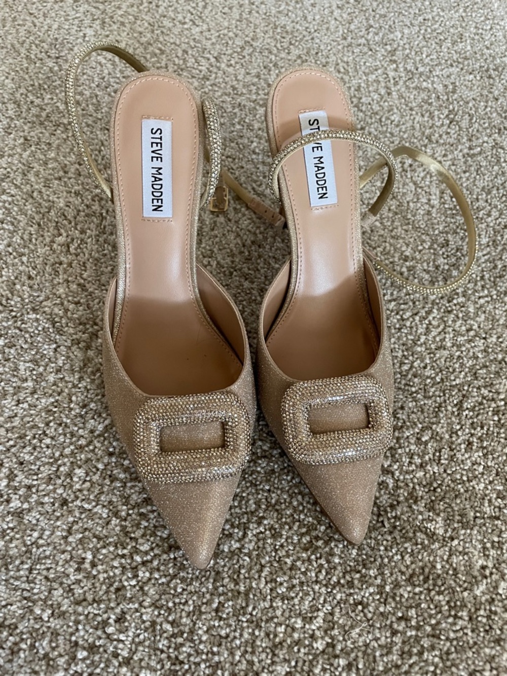 Steve Madden Champagne Gold Rhinestone Slingback Heels - Picture 1 of 8